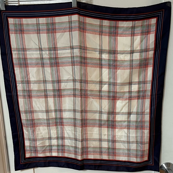 Vtg Scarf plaid Acetate Twill Water Repellent Multicolored Striped Rolled Edges - Picture 1 of 9
